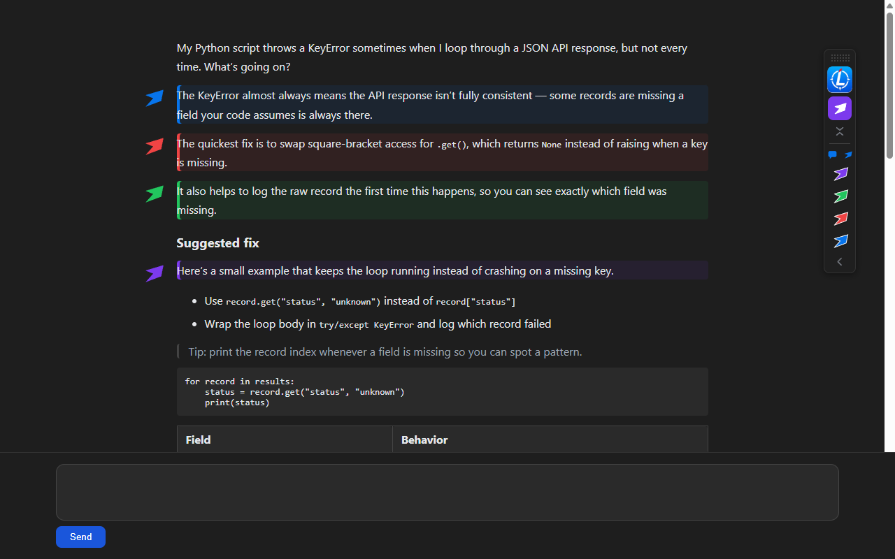 Bookmarked paragraphs listed in the LostLess panel on claude.ai